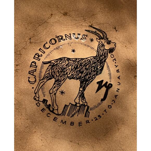 Vintage Enamel On Copper Astrology Zodiac Goat Capricorn Trinket Dish 6” Crazing - Picture 4 of 4